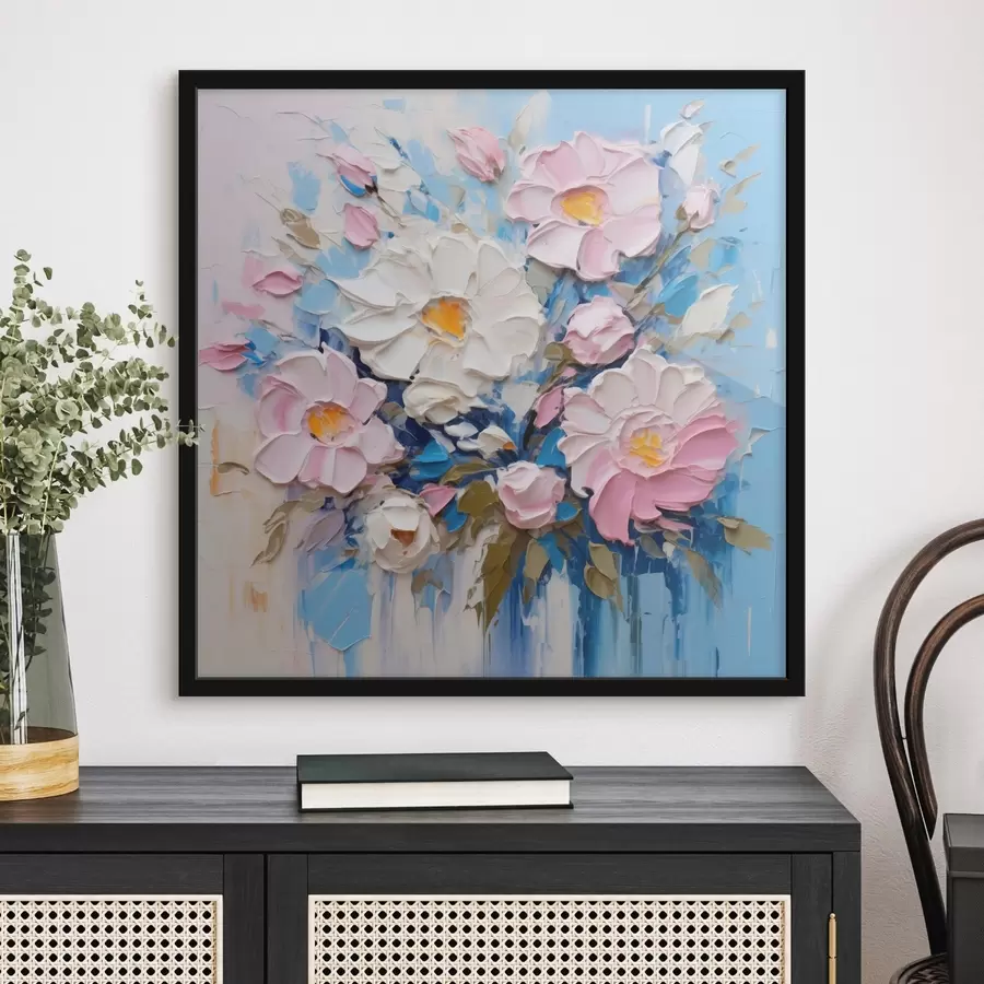 Fototapetes Gleznieciska kompozīcija rozā un zilos toņos f45538