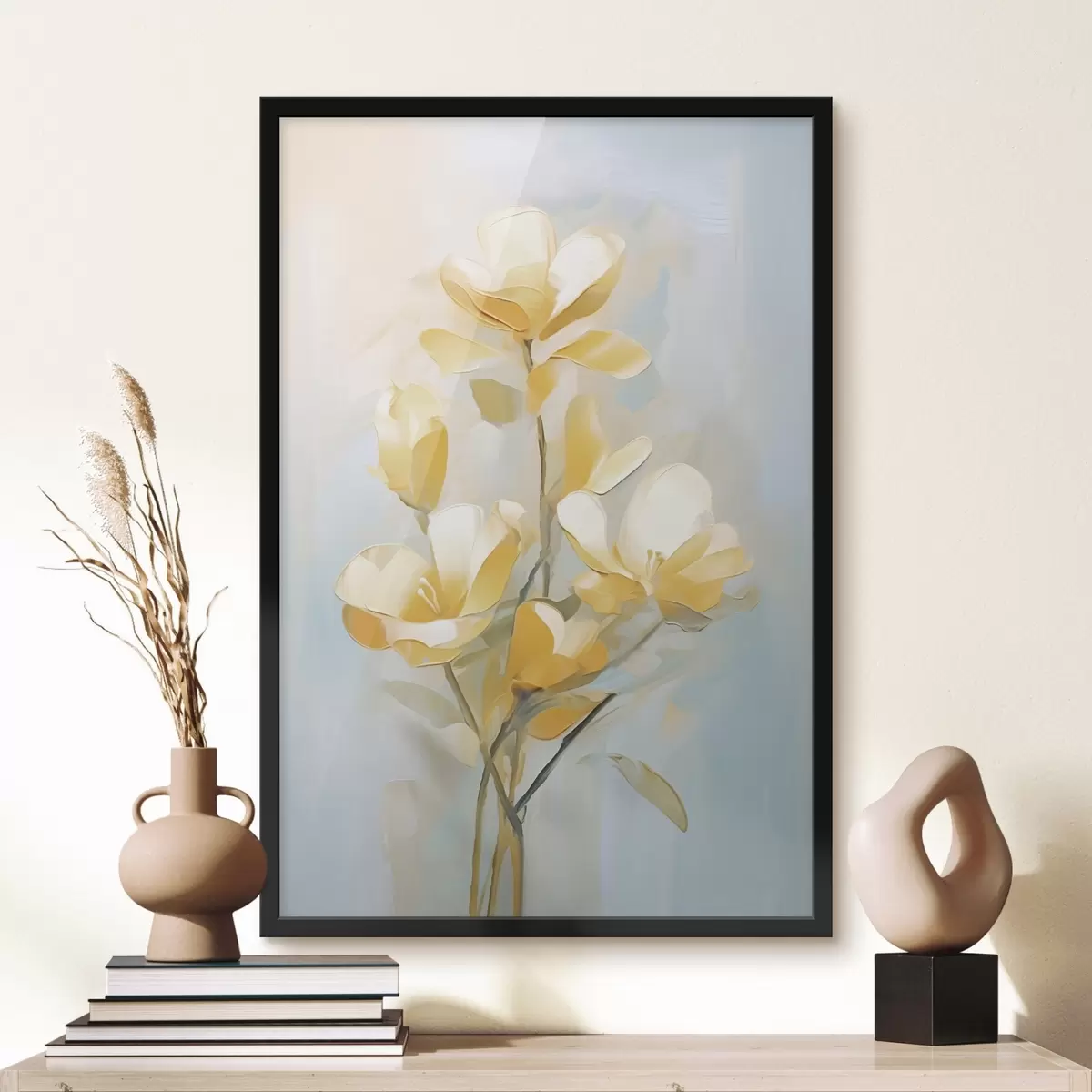 Plakāts Ziedu motīvs: pušķis gaiši dzeltenos un zilos toņos f45540