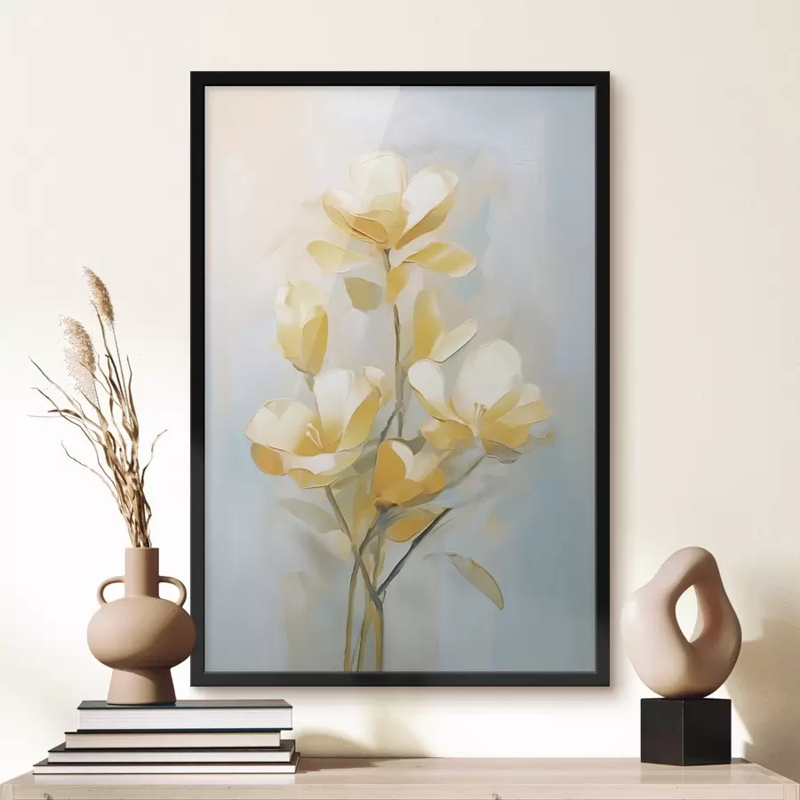 Fototapetes Ziedu motīvs: pušķis gaiši dzeltenos un zilos toņos f45540