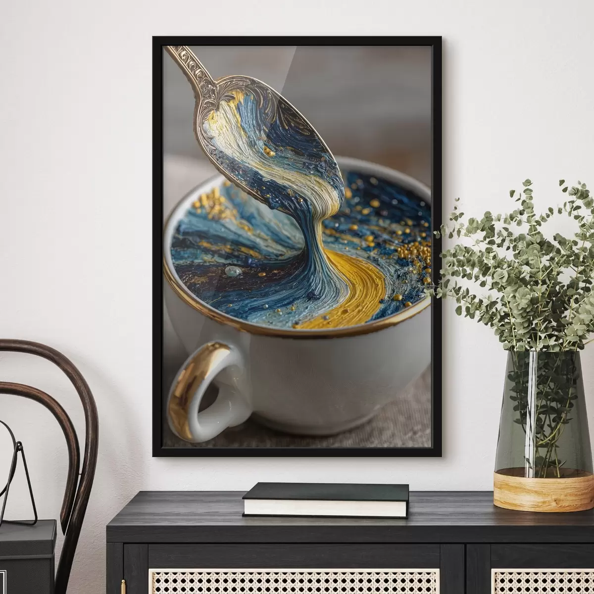 Plakāts Abstrakta kompozīcija: jauktas krāsas tasītē Van Goga stilā f45545