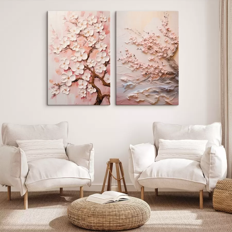 Glezna Ziedoša sakura: kompozīcija impasto stilā m00638