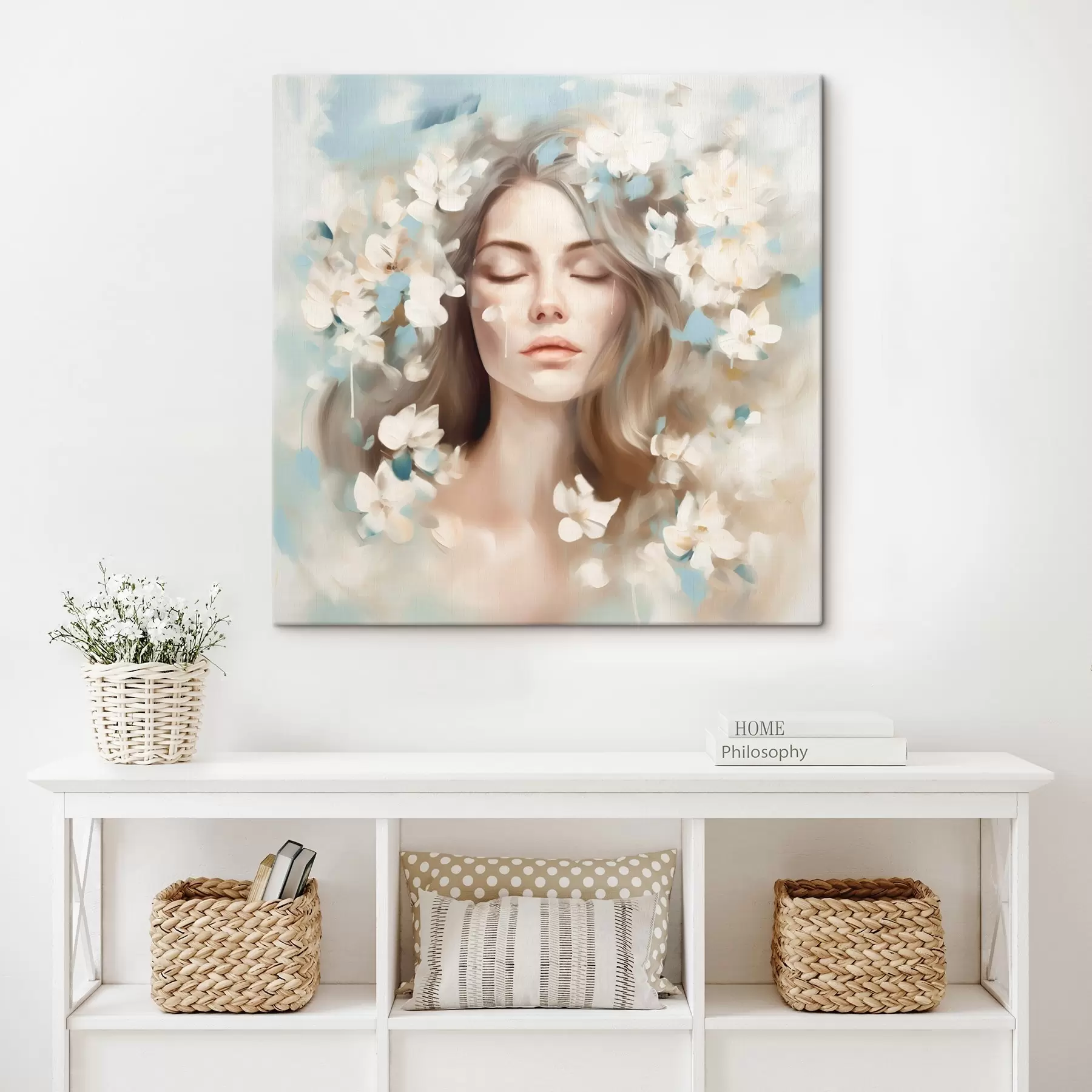 Glezna Abstrakts sievietes portrets ar ziediem otas triepienu veidā s45450