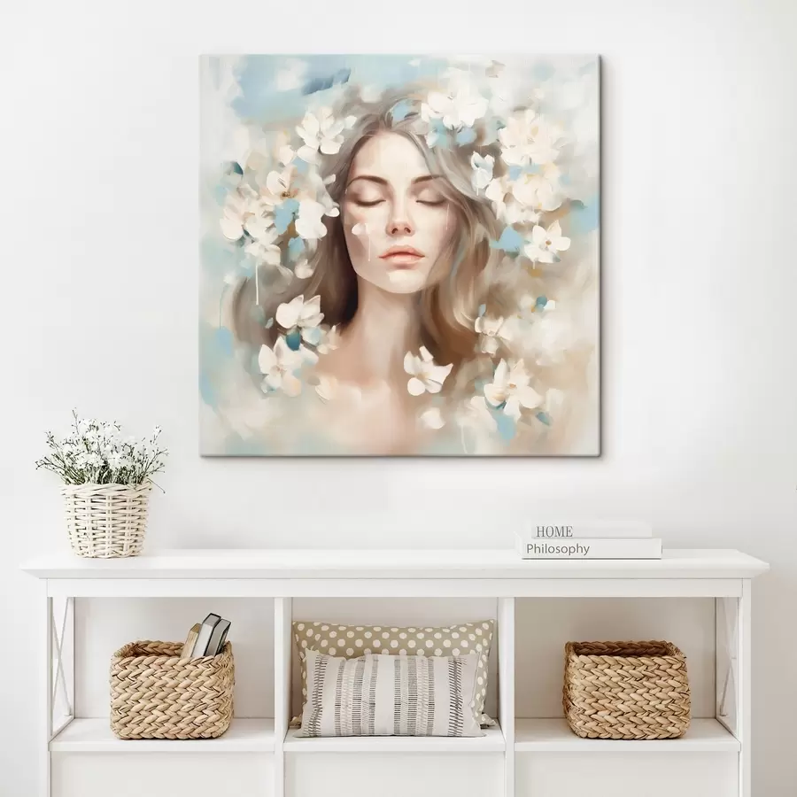 Glezna Abstrakts sievietes portrets ar ziediem otas triepienu veidā s45450
