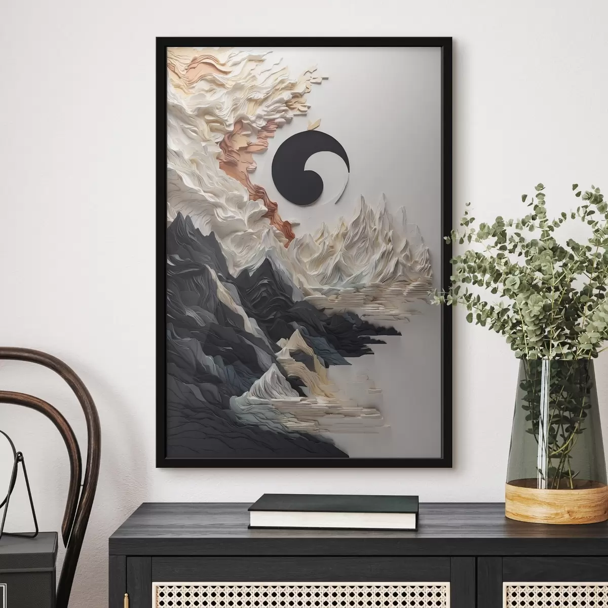 Plakāts Abstrakta ainava ar kalniem papīra stilā f45482