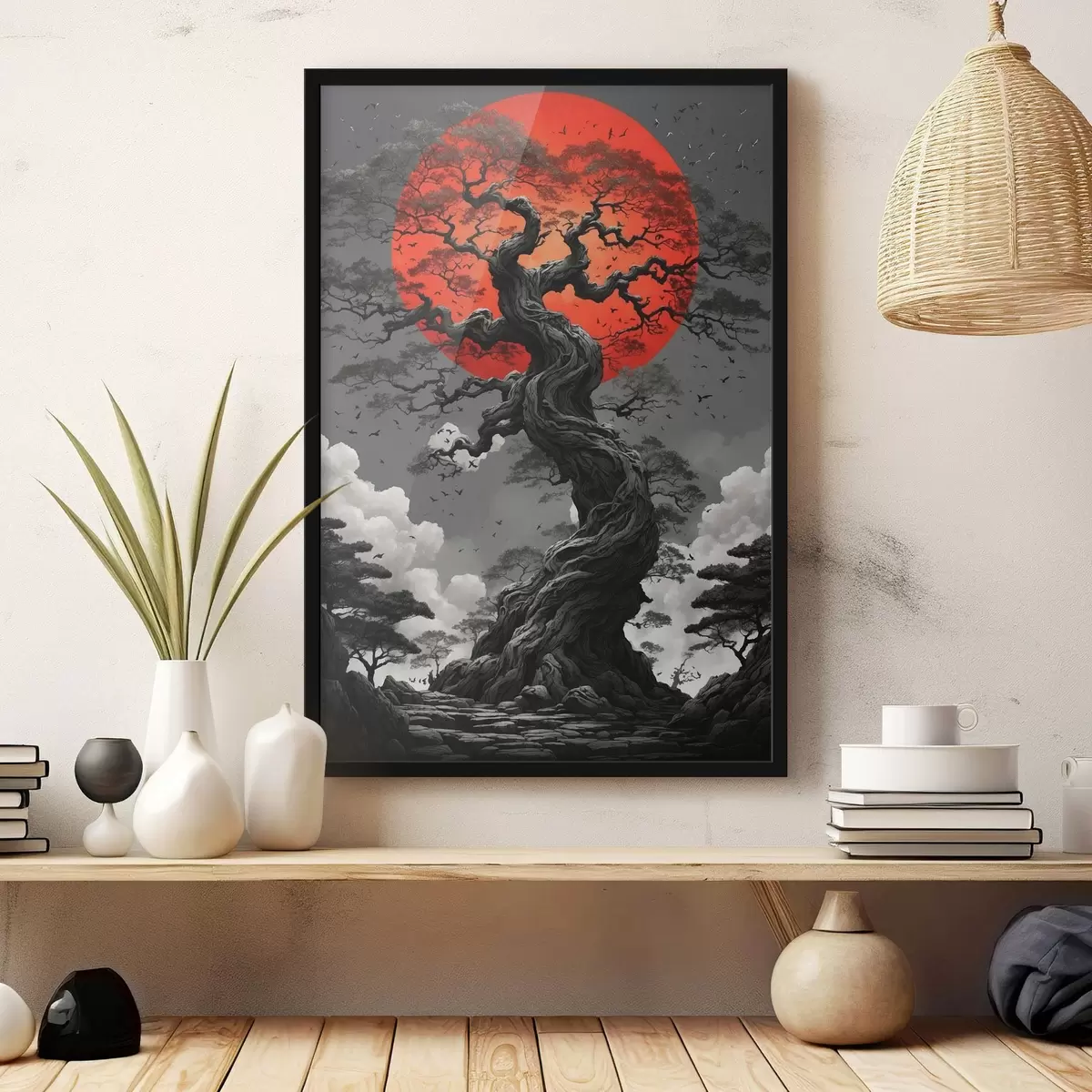 Plakāts Abstrakta ainava ar kalniem papīra stilā f45485