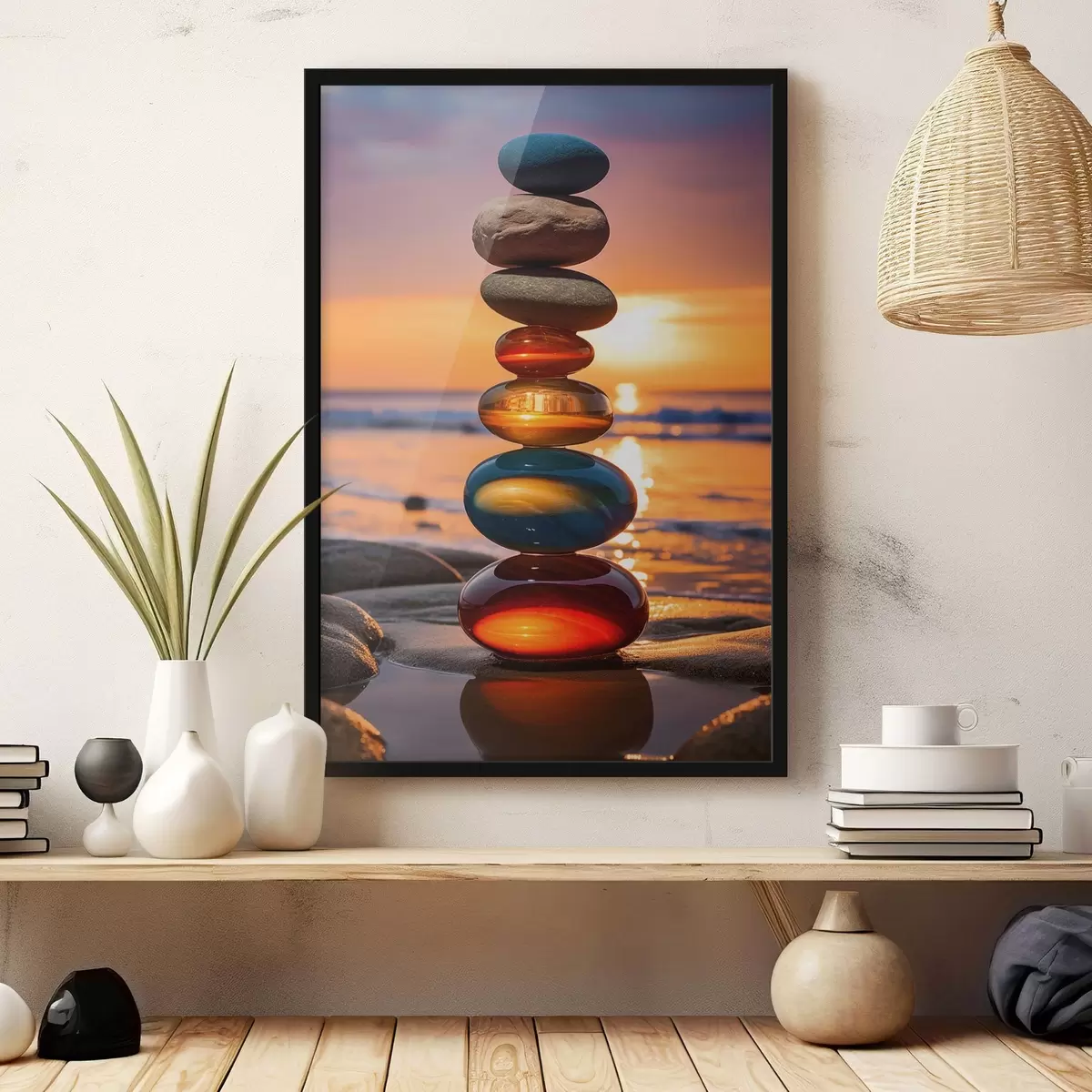 Plakāts Sakrauti akmeņi saulrieta fonā f45520