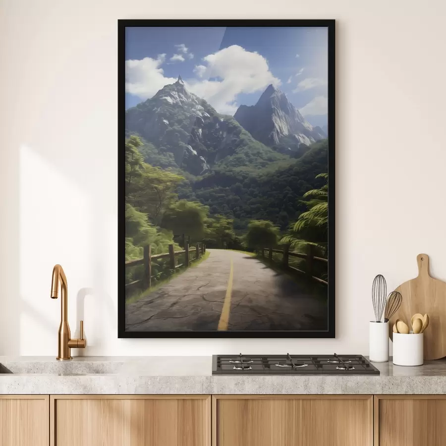 Fototapetes Kalnu ceļš starp zaļiem kokiem f45525