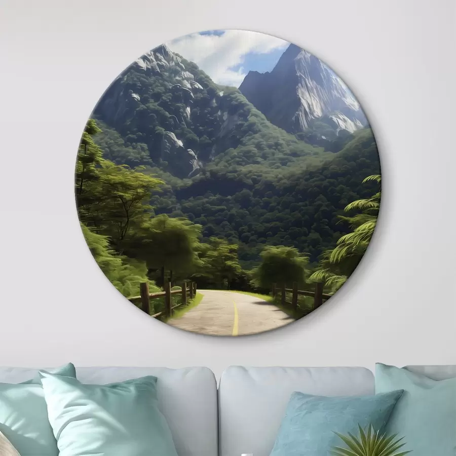 Glezna Kalnu ceļš starp zaļiem kokiem r45525