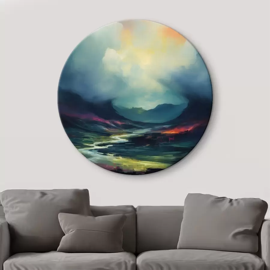 Glezna Abstrakta ainava ar upi un kalniem r45627