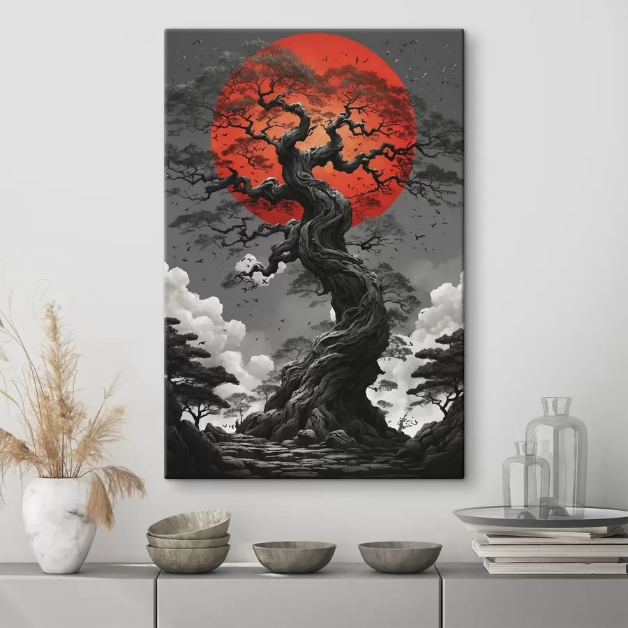 Glezna Abstrakta ainava ar kalniem papīra stilā s45485