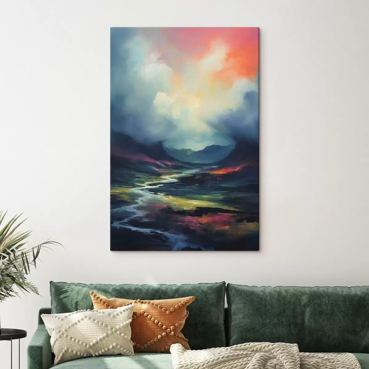 Glezna Abstrakta ainava ar upi un kalniem s45627