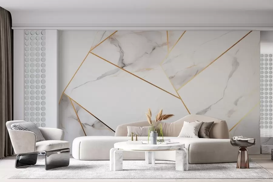 Fototapetes Marmora virsmas imitācija ar dzeltenu ģeometrisku rakstu w09363