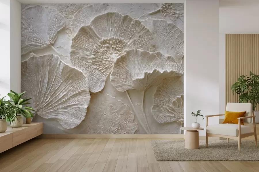 Fototapetes Apjomīgas ginkgo lapas vieglā reljefa stilā w04444