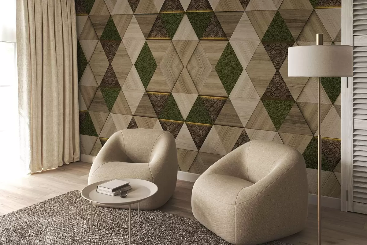 Fototapetes Ģeometrisks koka rotājums ar sūnām w04459