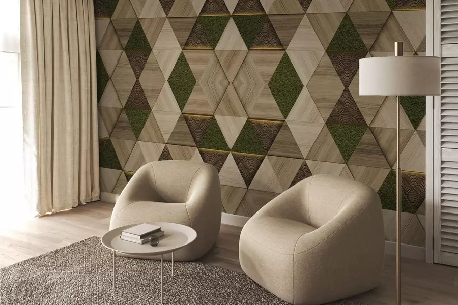 Fototapetes Ģeometrisks koka rotājums ar sūnām w04459