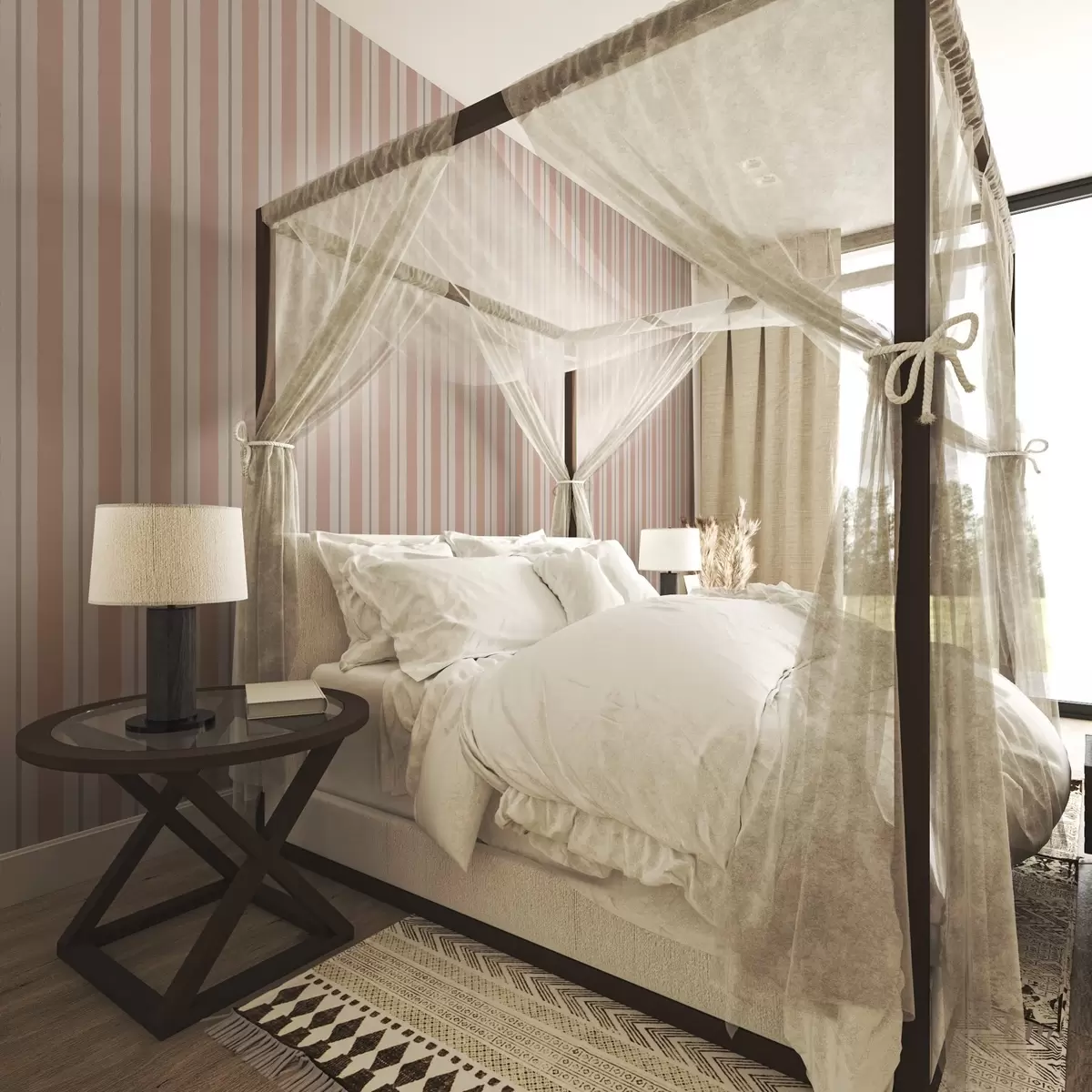 Tapetes Terakotas-bēšs platas svītras ar pelēcīgu akcentu a00513