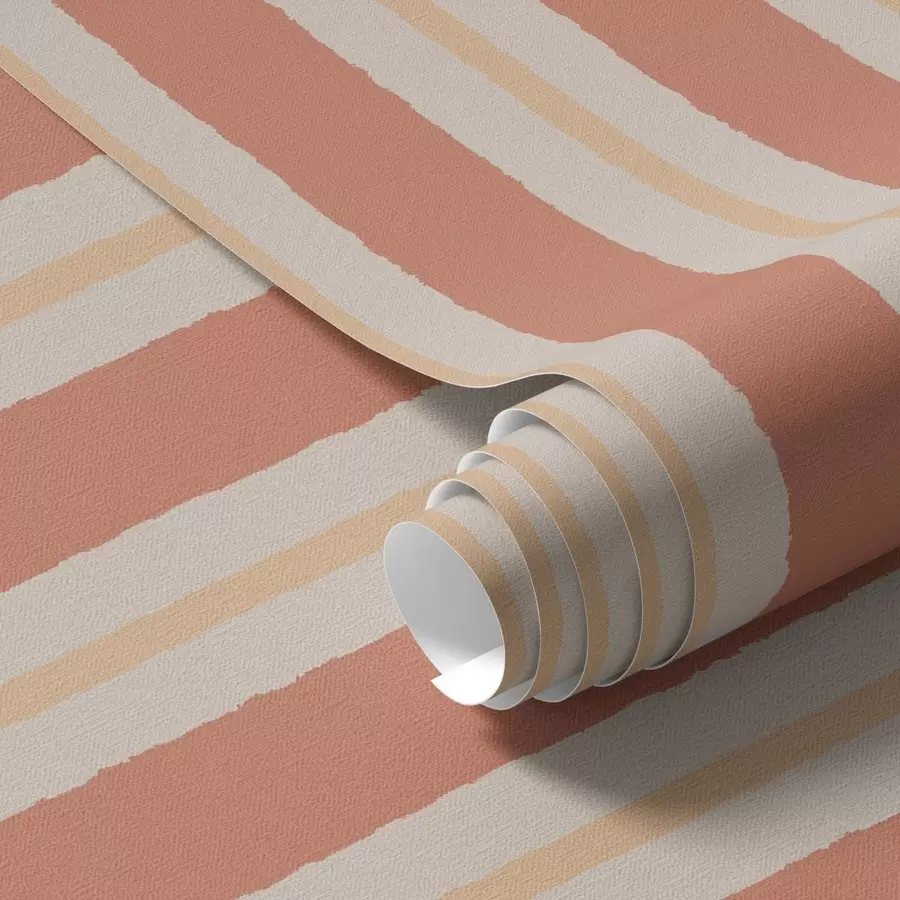 Fototapetes Spilgtas terakotas svītras ar smilškrāsas akcentiem a00515