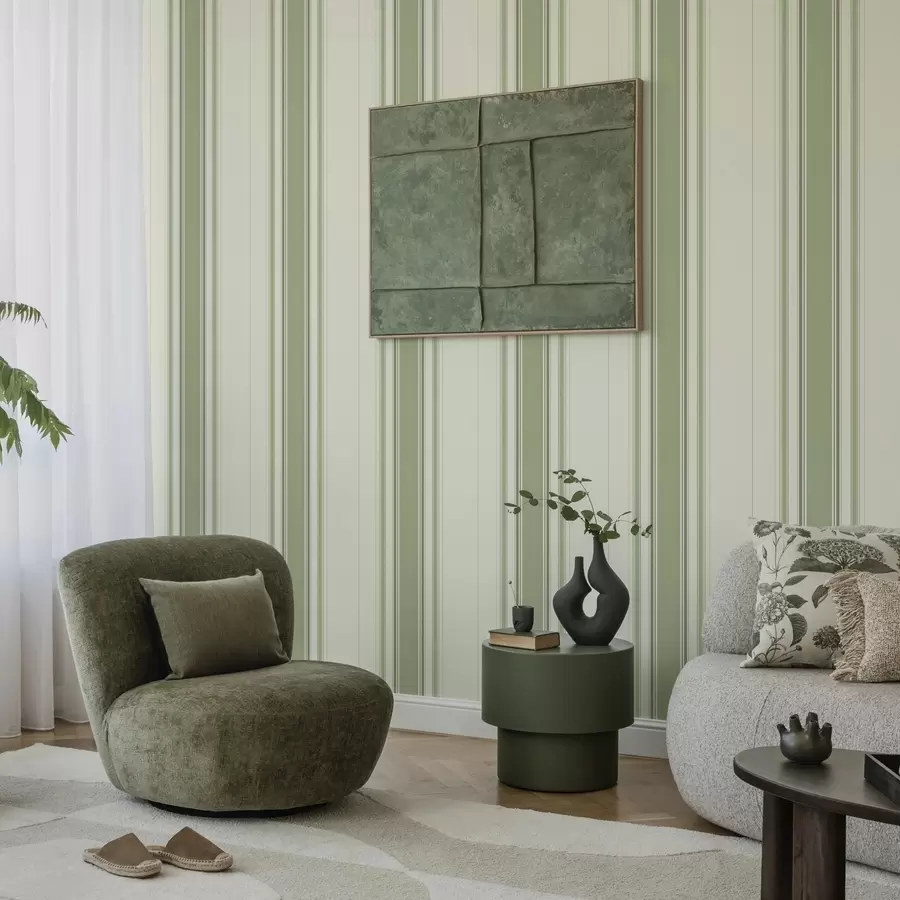 Fototapetes Krēmkrāsas fons ar platu zaļu centrālo svītru a00519
