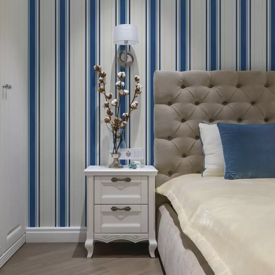 Fototapetes Platas zilas svītras ar plānām dzeltenām līnijām a00522