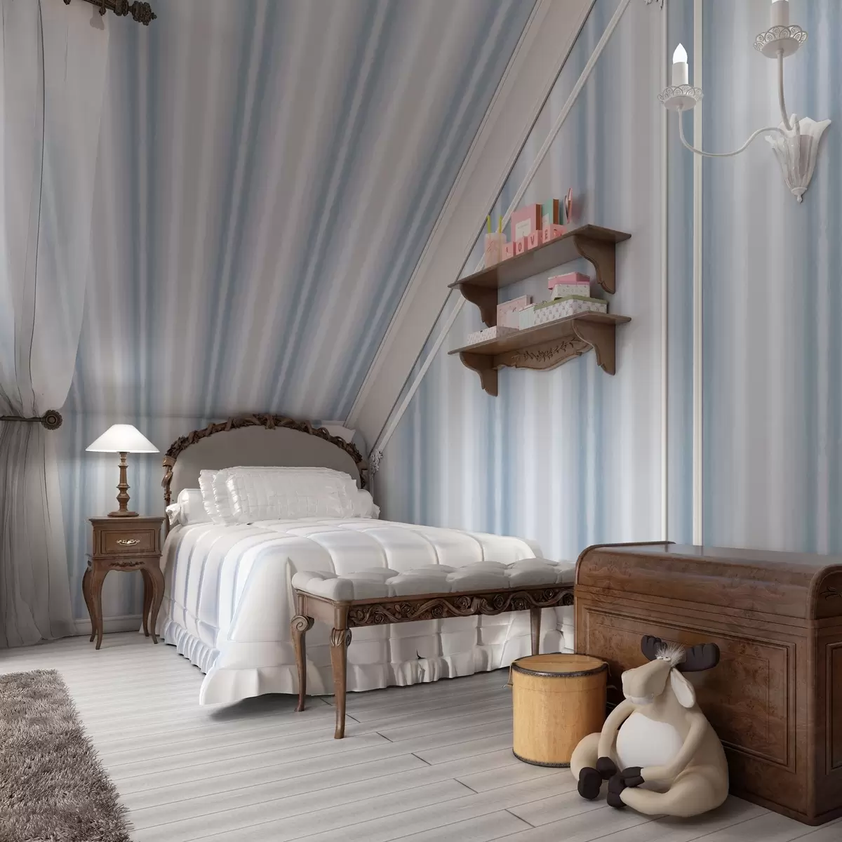 Tapetes Plašas svītras vēsos zili pelēkos toņos a00551