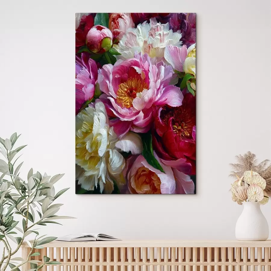 Glezna Sulīgas peonijas impasto tehnikā s45595