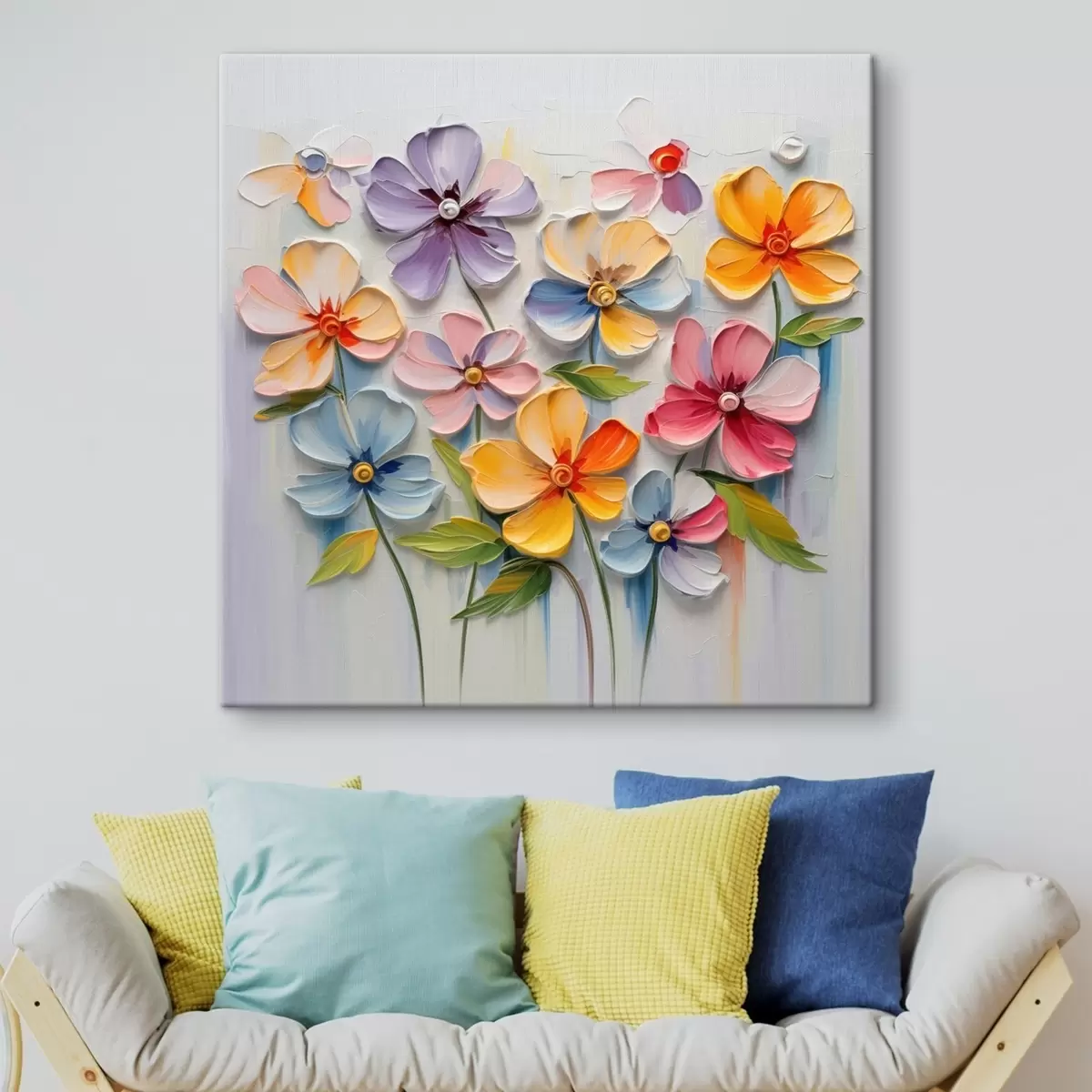 Glezna Ziedu klusā daba: daudzkrāsaini ziedi impasto tehnikā s45598