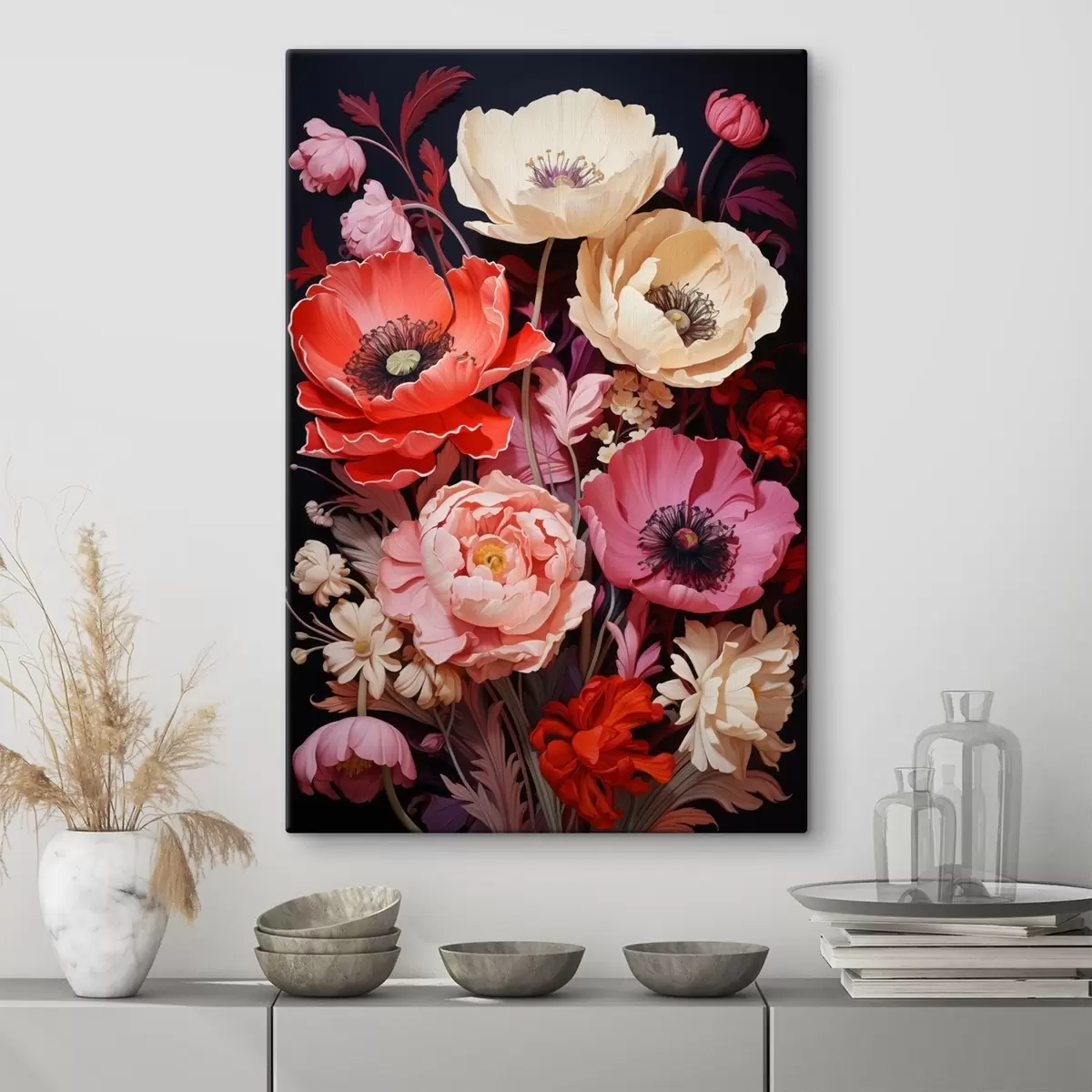 Glezna Rozā un sarkano toņu magoņu pušķis s45600