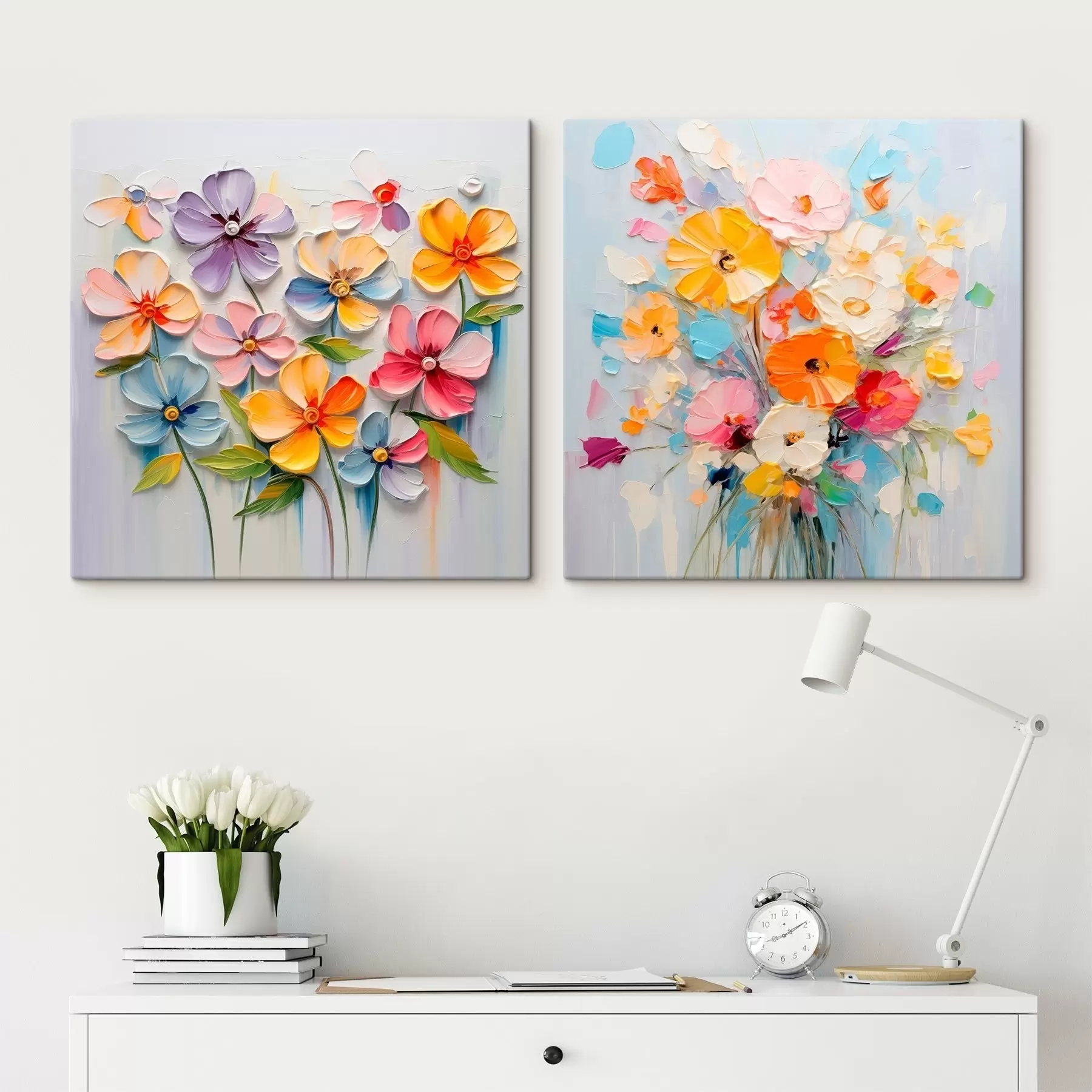 Glezna Abstraktas spilgtu ziedu kompozīcijas, kas veidotas impasto tehnikā m00662