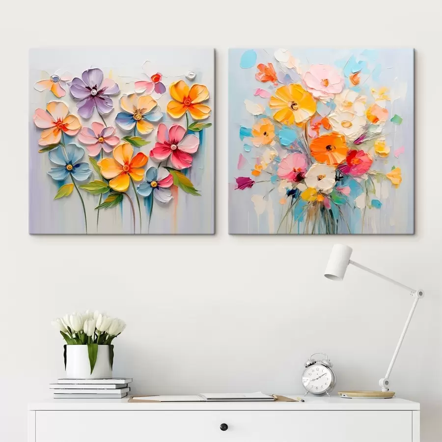 Glezna Abstraktas spilgtu ziedu kompozīcijas, kas veidotas impasto tehnikā m00662