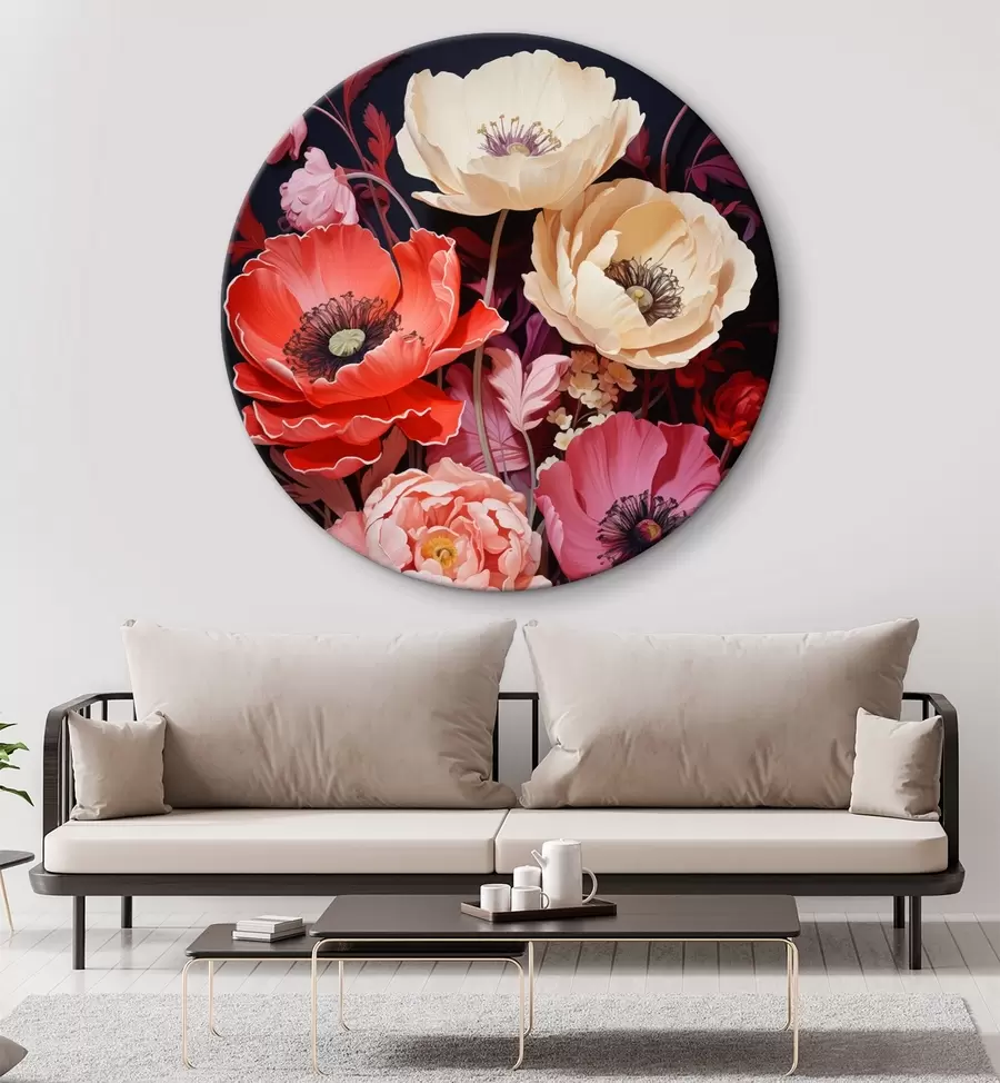 Glezna Rozā un sarkano toņu magoņu pušķis r45600