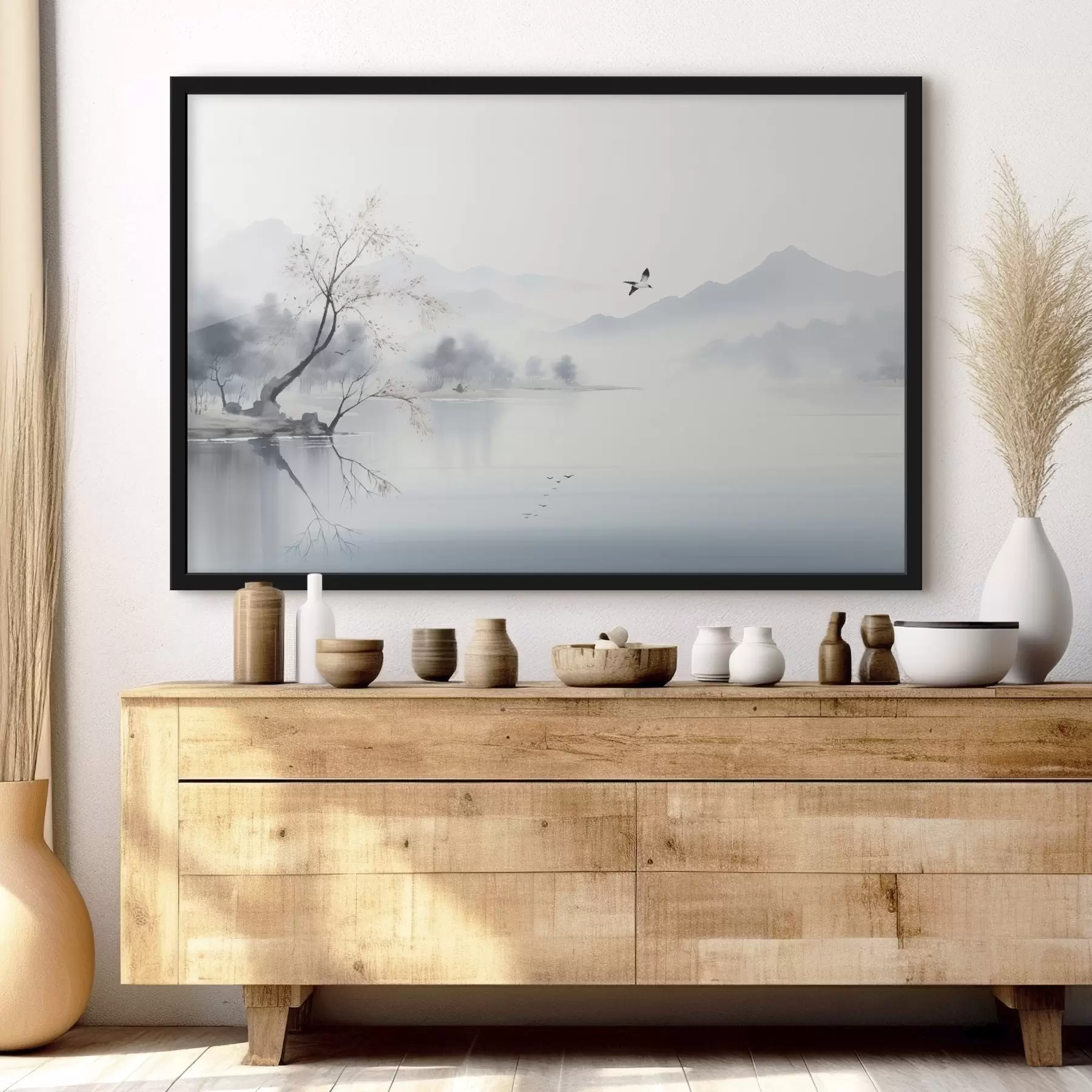 Fototapetes Miglaina ainava ar koku, kalniem un putniem f45518