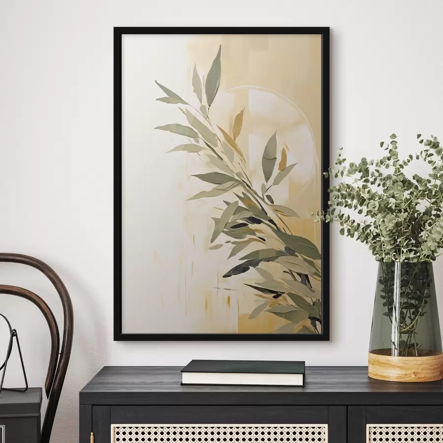 Fototapetes Botāniskais zars ar zaļām lapām uz silta fona f45690