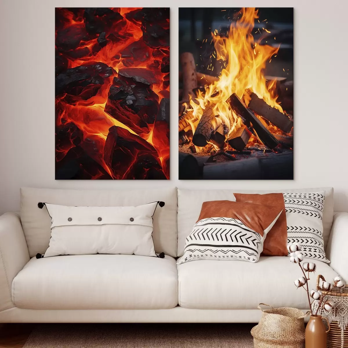 Glezna Degošas ogles un liesmojoša uguns tumsā m00696