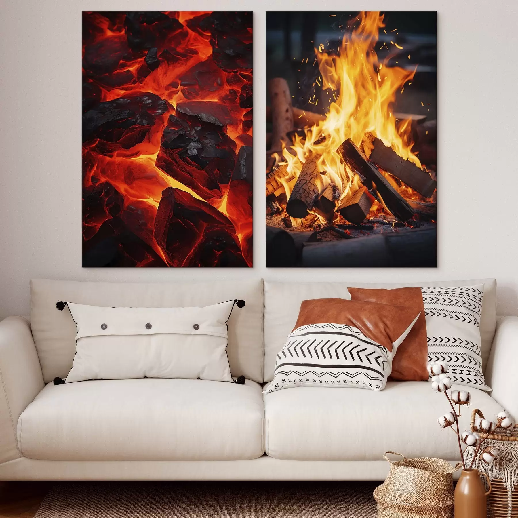 Glezna Degošas ogles un liesmojoša uguns tumsā m00696