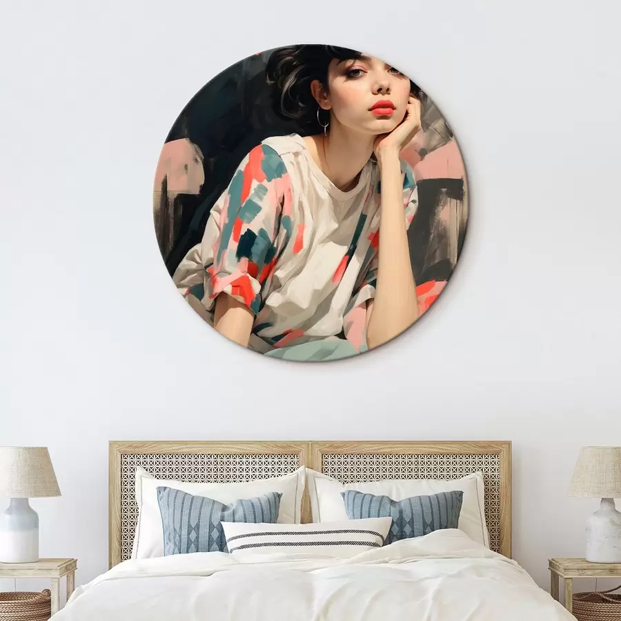 Glezna Meitenes portrets uz fona ar acīm un abstraktiem triepieniem r45623