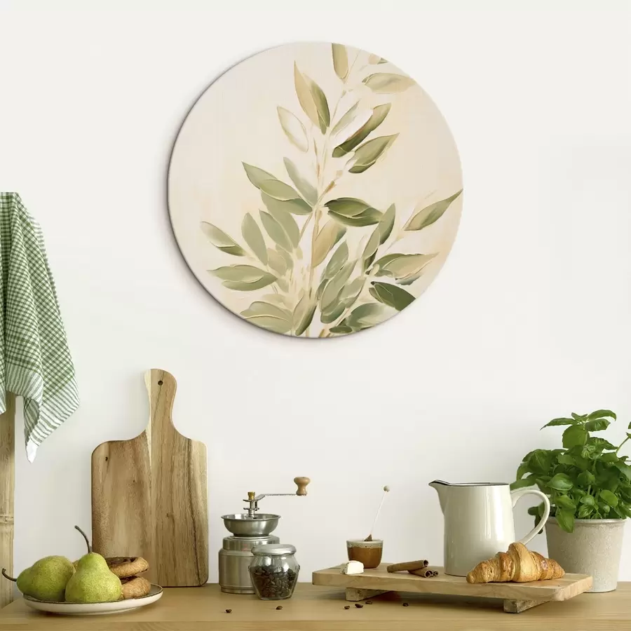 Glezna Zariņš ar zaļām lapām uz gaiši bēša fona r45689