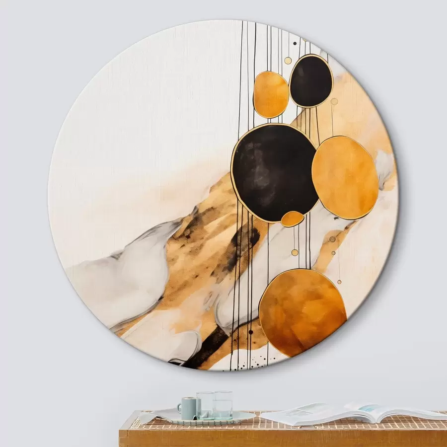 Glezna Abstraktie oranži un melni apļi uz gaiša fona r45693