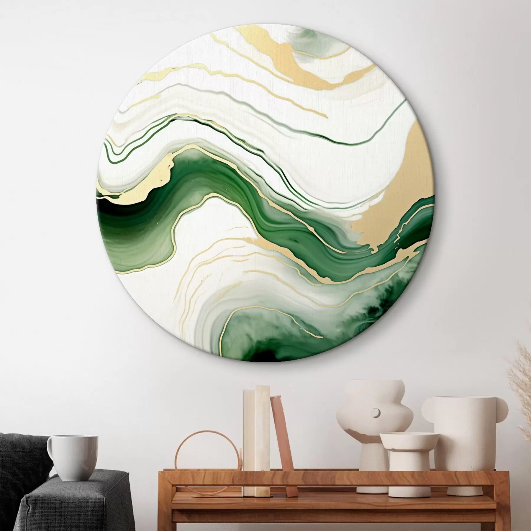 Glezna Gaiši zaļa un oranža marmora raksti r45696