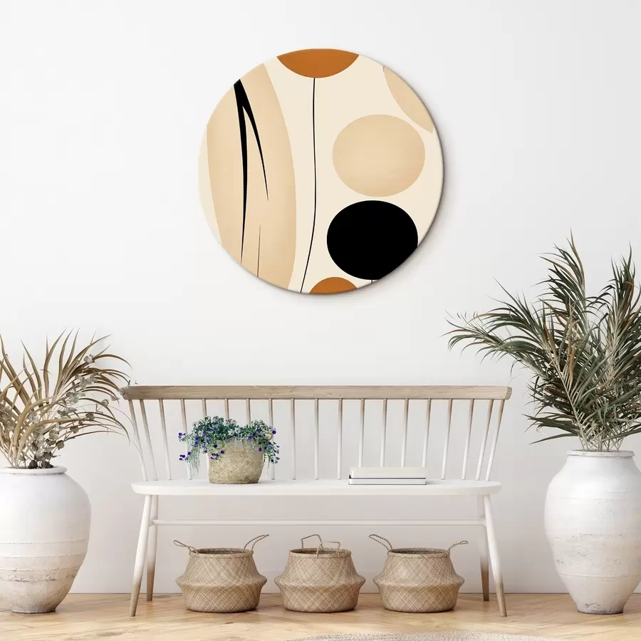 Glezna Abstrakta kompozīcija ar melniem un oranžiem apļiem r45700