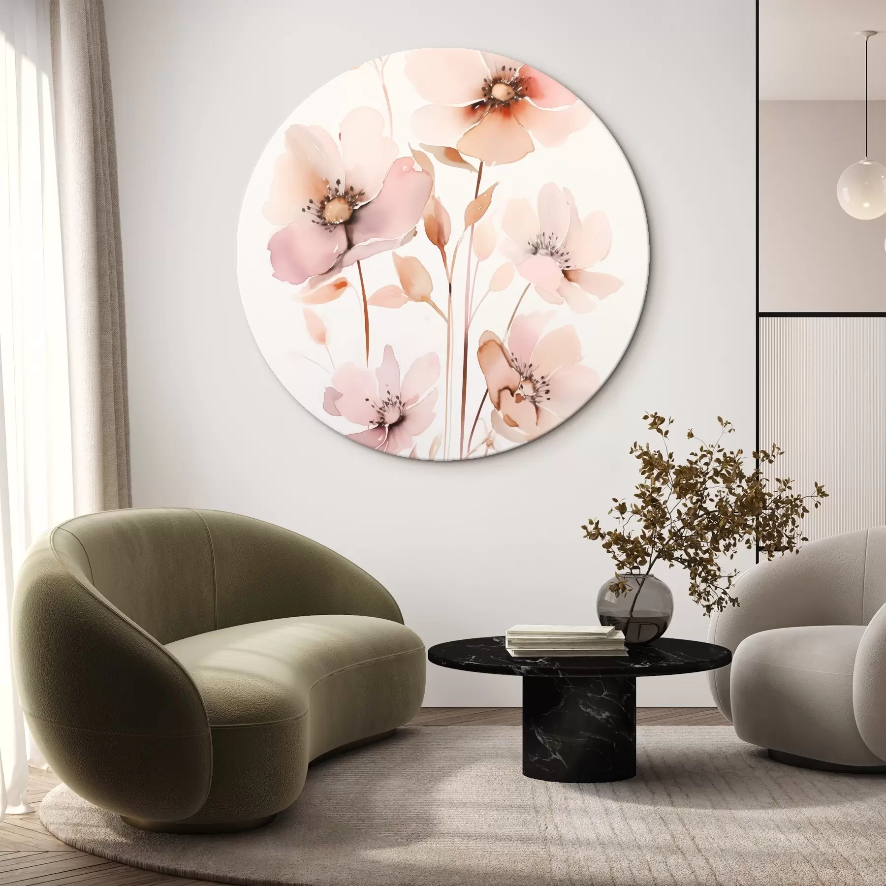 Glezna Akvareļu rozā ziedi uz plāniem kātiņiem r45701