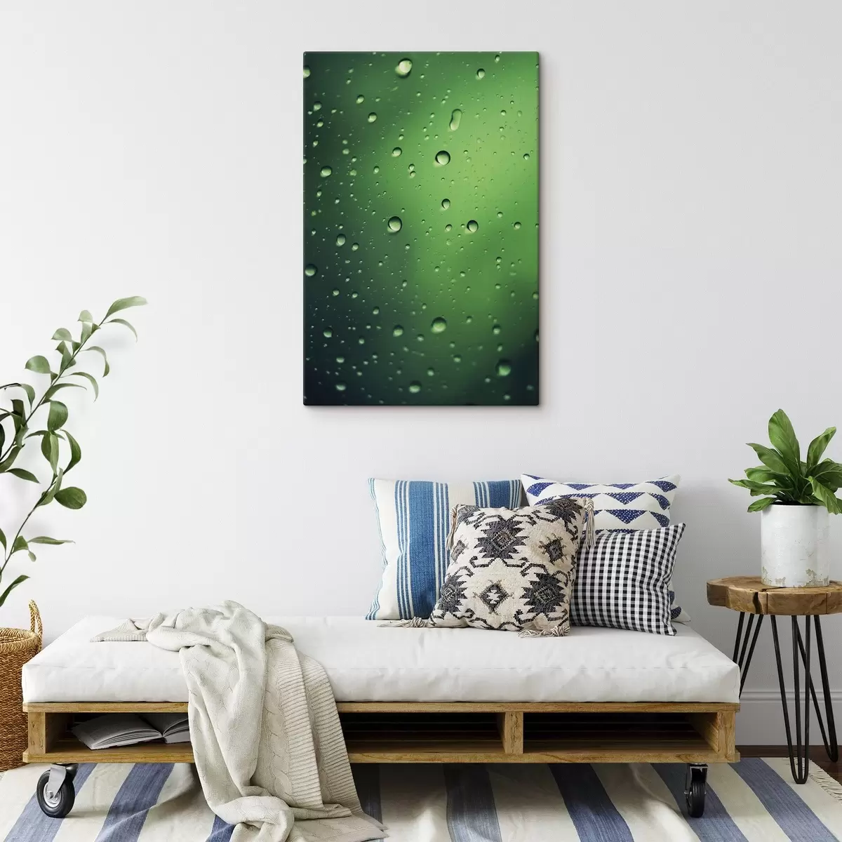 Glezna Ūdens pilieni uz zaļa stikla tuvplānā s45521