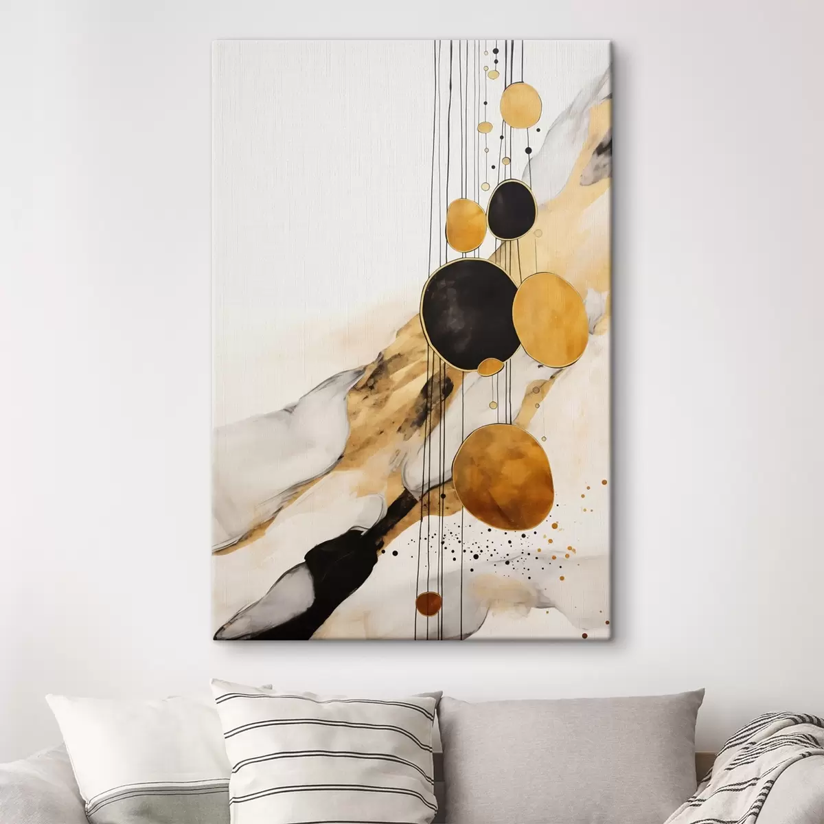 Glezna Abstraktie oranži un melni apļi uz gaiša fona s45693