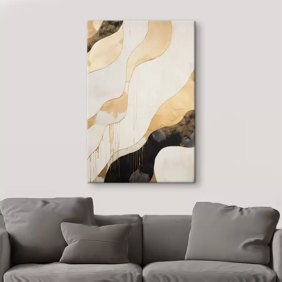 Glezna Abstraktas oranžas un melnas viļņotas līnijas s45694