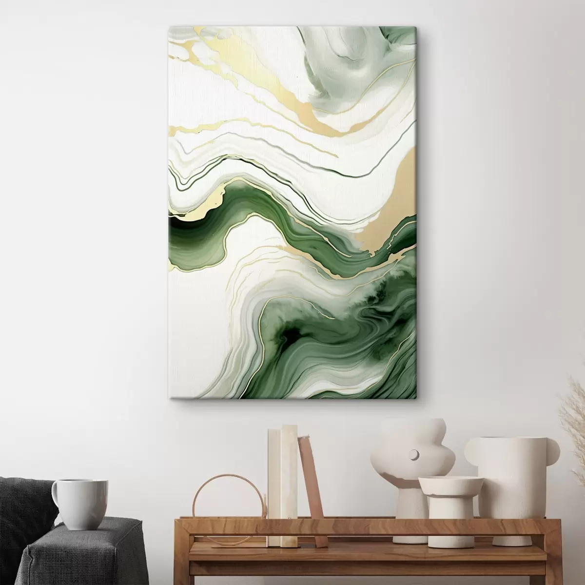 Glezna Gaiši zaļa un oranža marmora raksti s45696