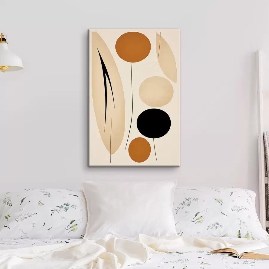 Glezna Abstrakta kompozīcija ar melniem un oranžiem apļiem s45700