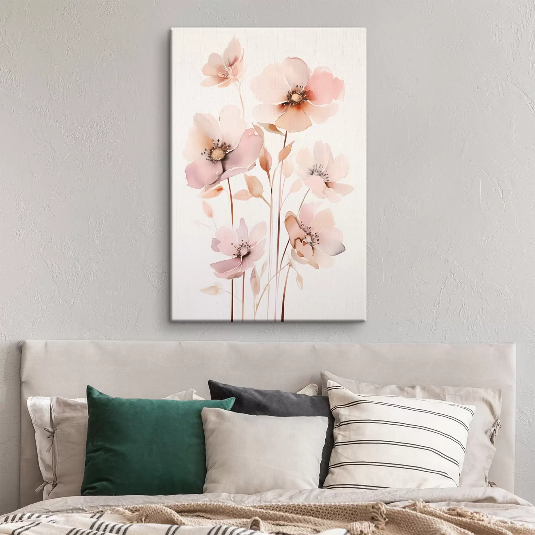 Glezna Akvareļu rozā ziedi uz plāniem kātiņiem s45701