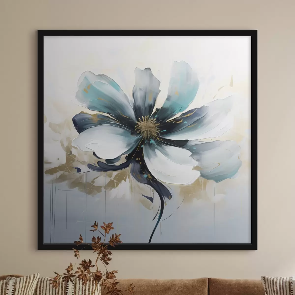 Plakāts Tirkīza ziedu eļļas glezna stilā f45641