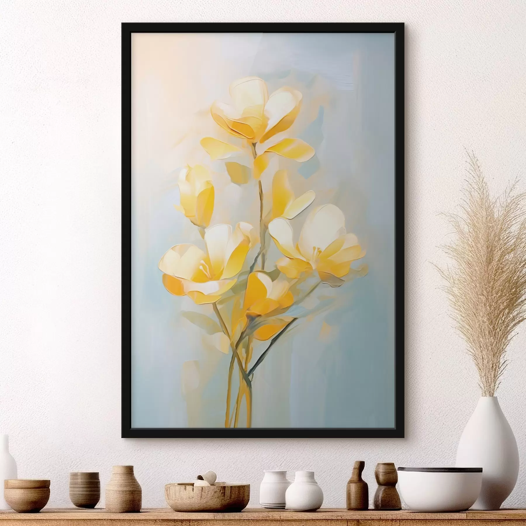 Fototapetes Maigi dzelteni ziedi eļļas gleznošanas stilā f45651