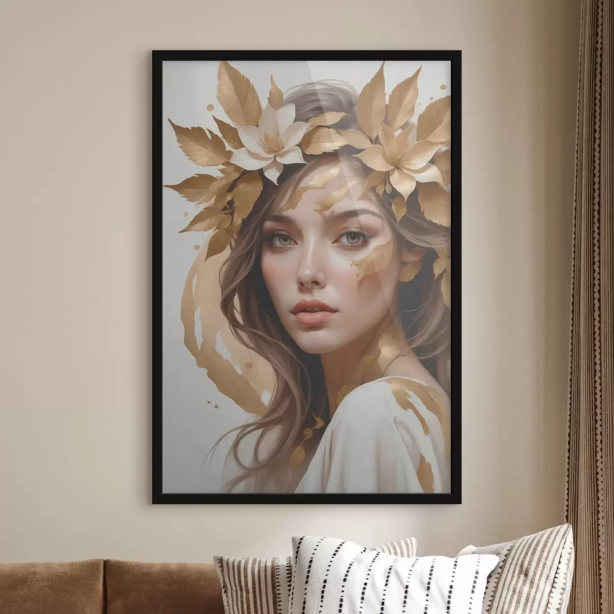 Plakāts Sieviete ar lapām matos f45748