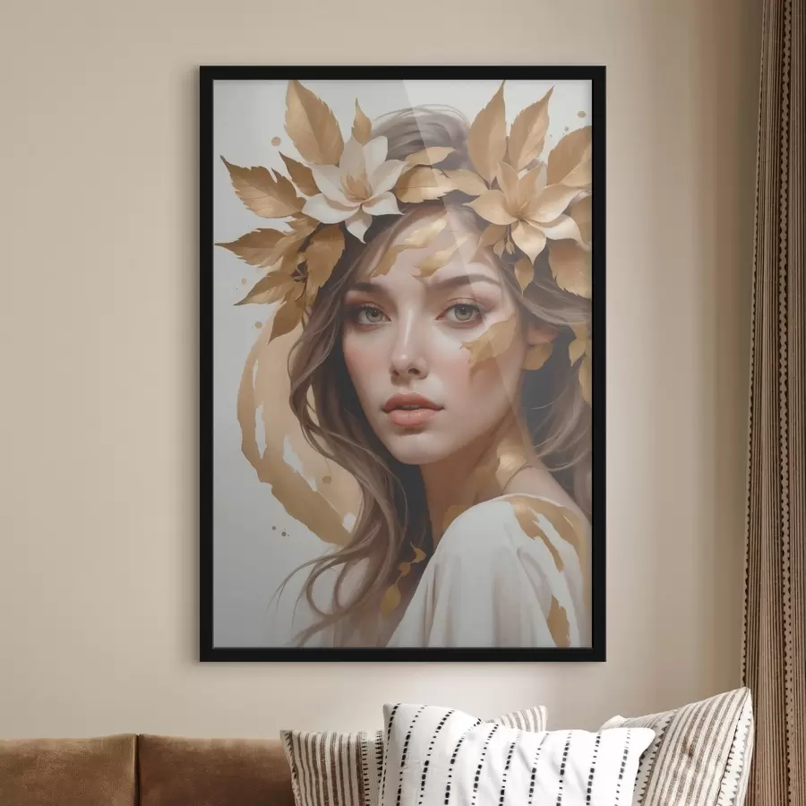 Fototapetes Sieviete ar lapām matos f45748